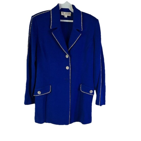 St. John Evening Marie Gray Santana Knit Embellished Blazer Jacket - Picture 1 of 7
